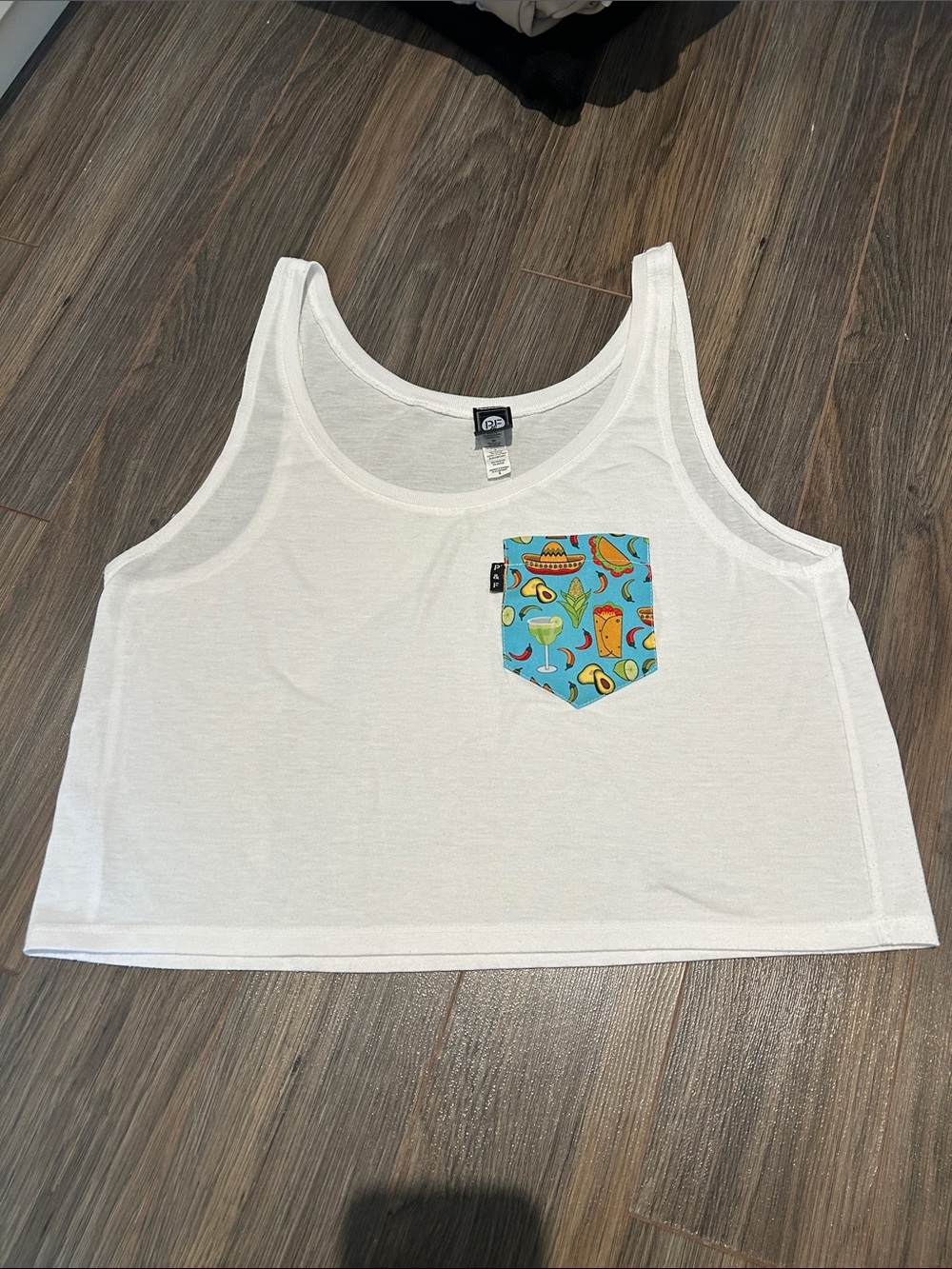 bp White Cropped Tank with Blue Tropical Pocket